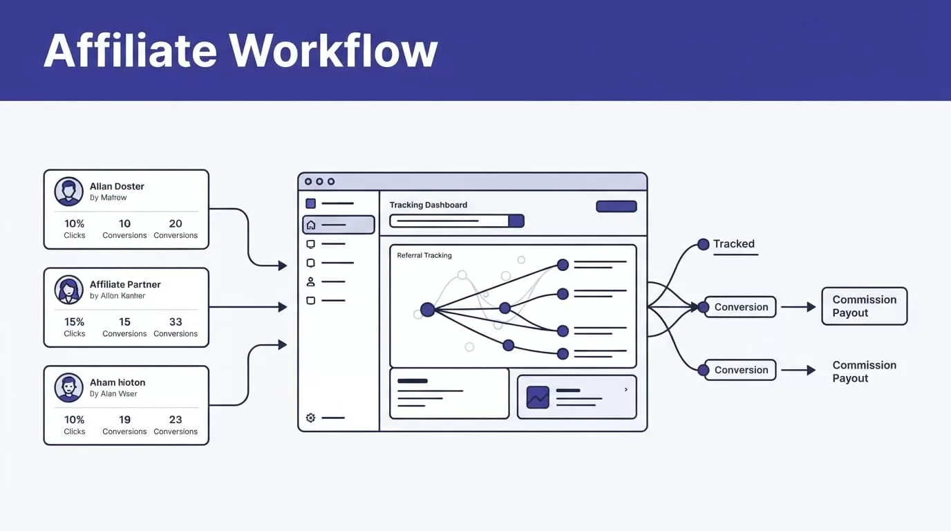 Dashboard showing affiliate links, conversions, and payouts.