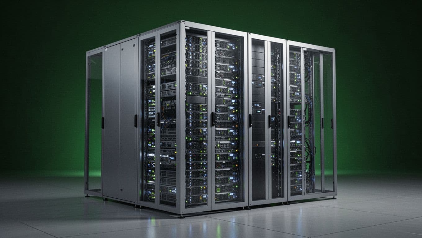 Server rack beneath a dark-green Alert Triggers header in a clean, softly lit facility.