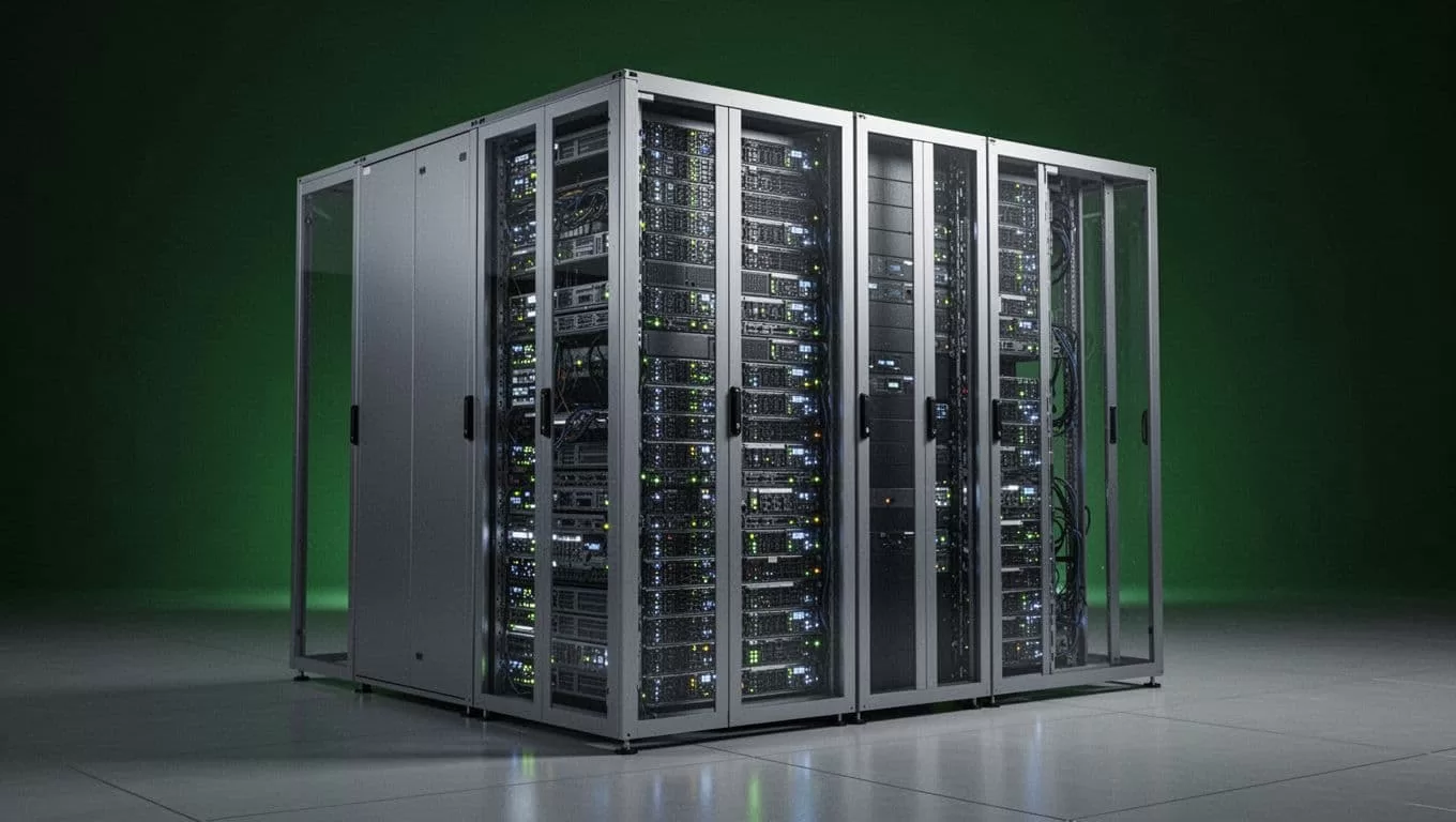 Server rack beneath a dark-green Alert Triggers header in a clean, softly lit facility.