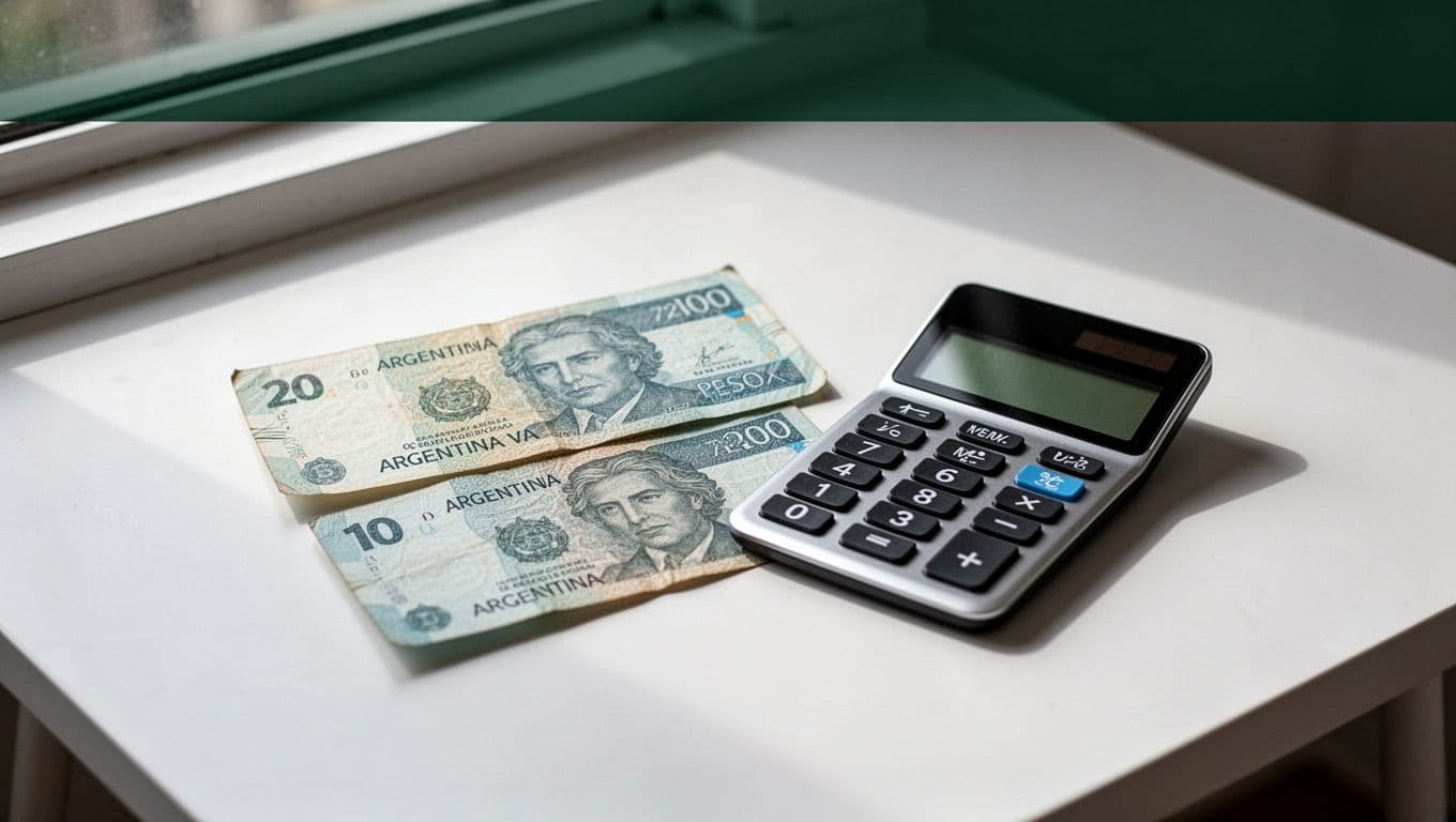 Argentine pesos and a digital calculator beneath an Exchange Rates headline.