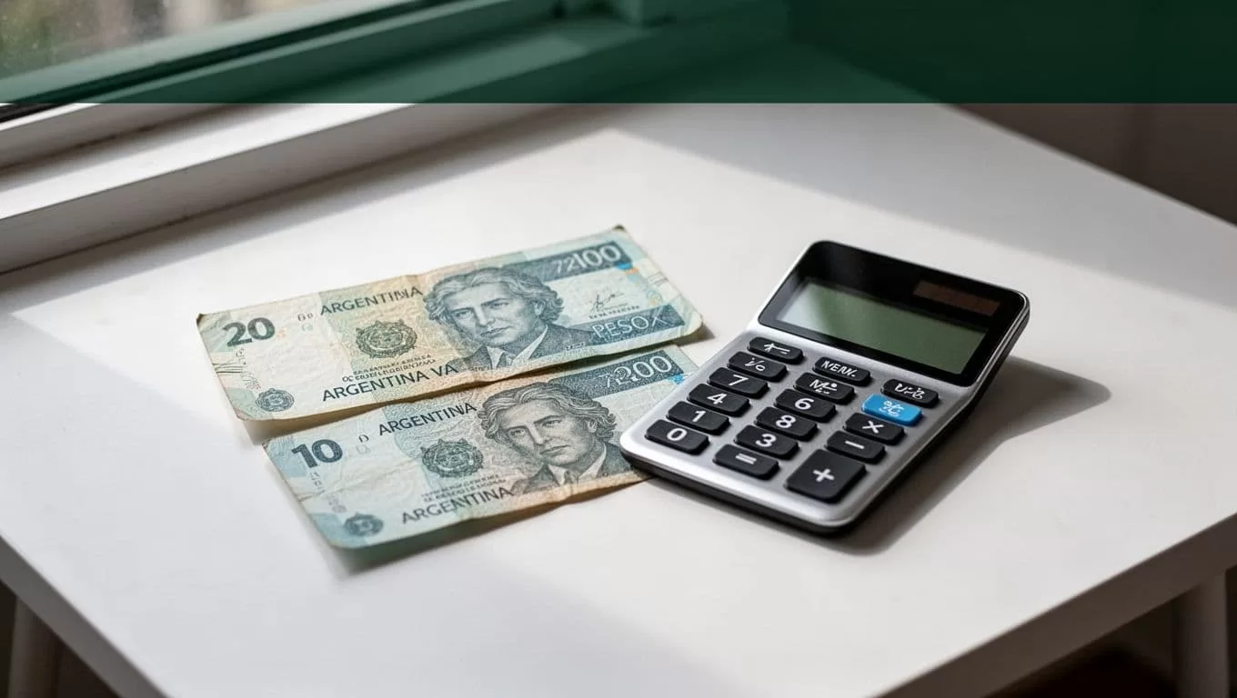 Argentine pesos and a digital calculator beneath an Exchange Rates headline.