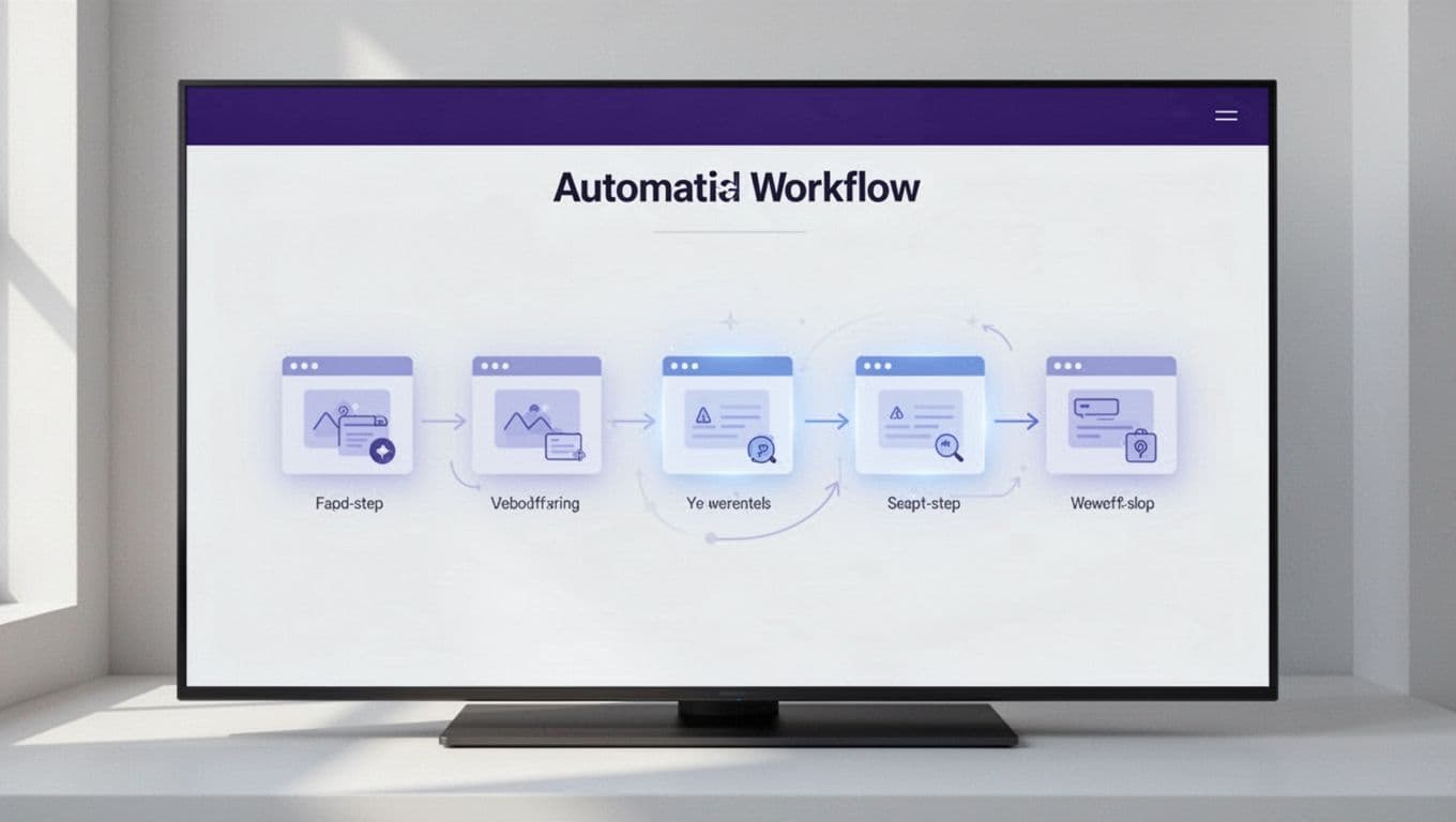 Minimal SaaS dashboard showing automated browser steps with an indigo header.