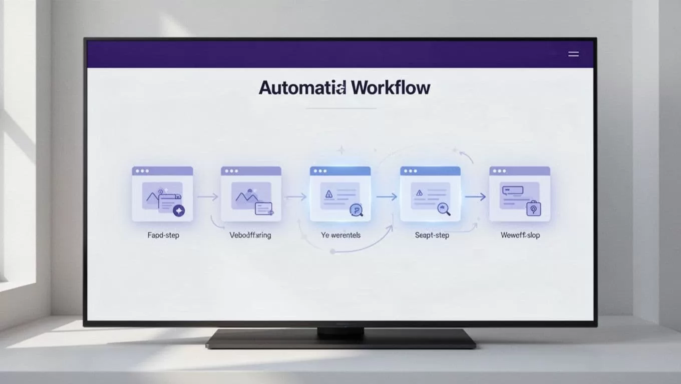 Minimal SaaS dashboard showing automated browser steps with an indigo header.