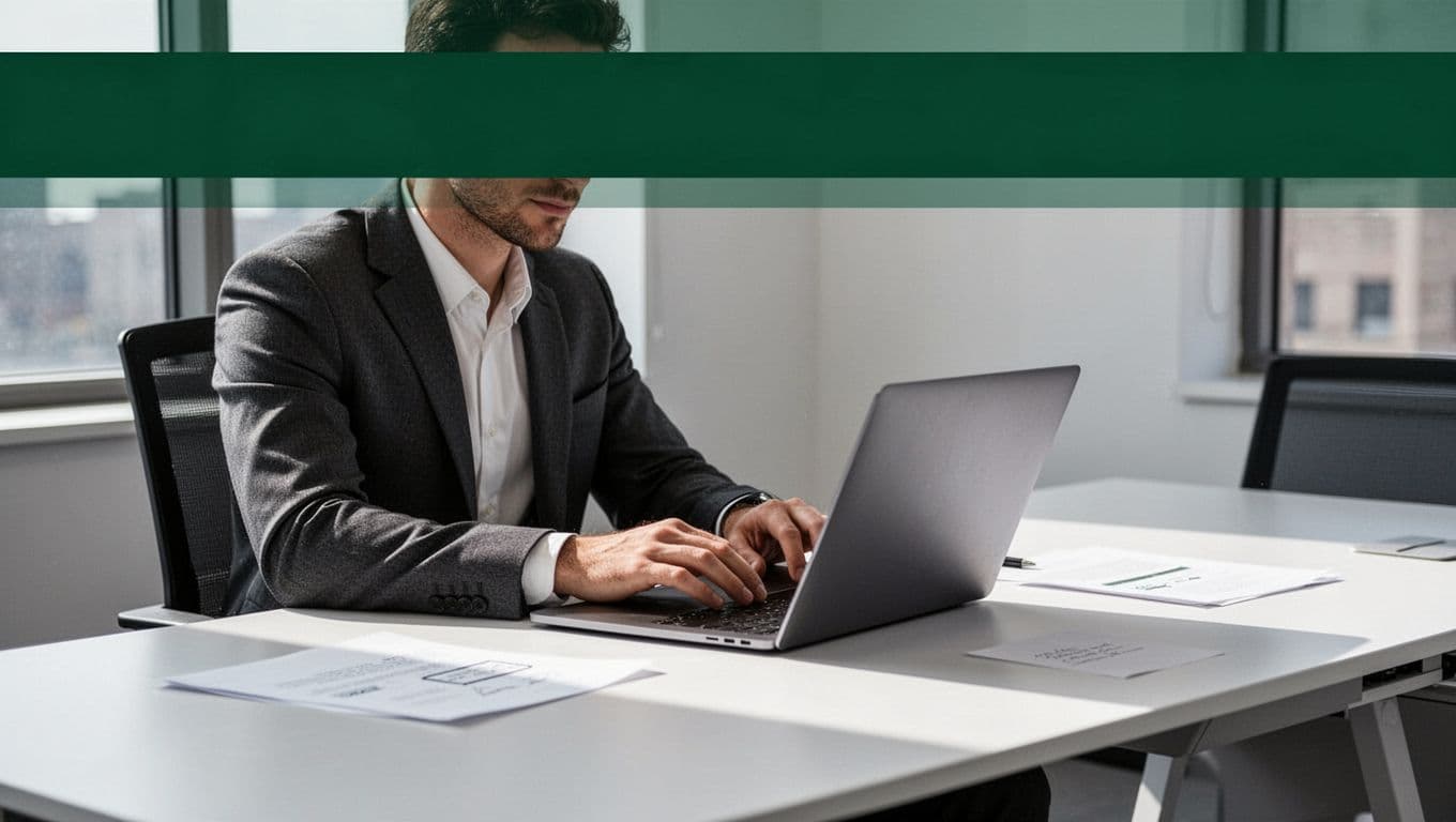 A person works at a laptop beneath a green Data Flow banner.