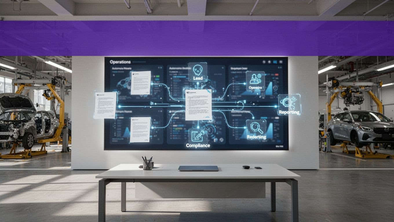 Central dashboard connected to dealer documents, leads, compliance files, and reports.