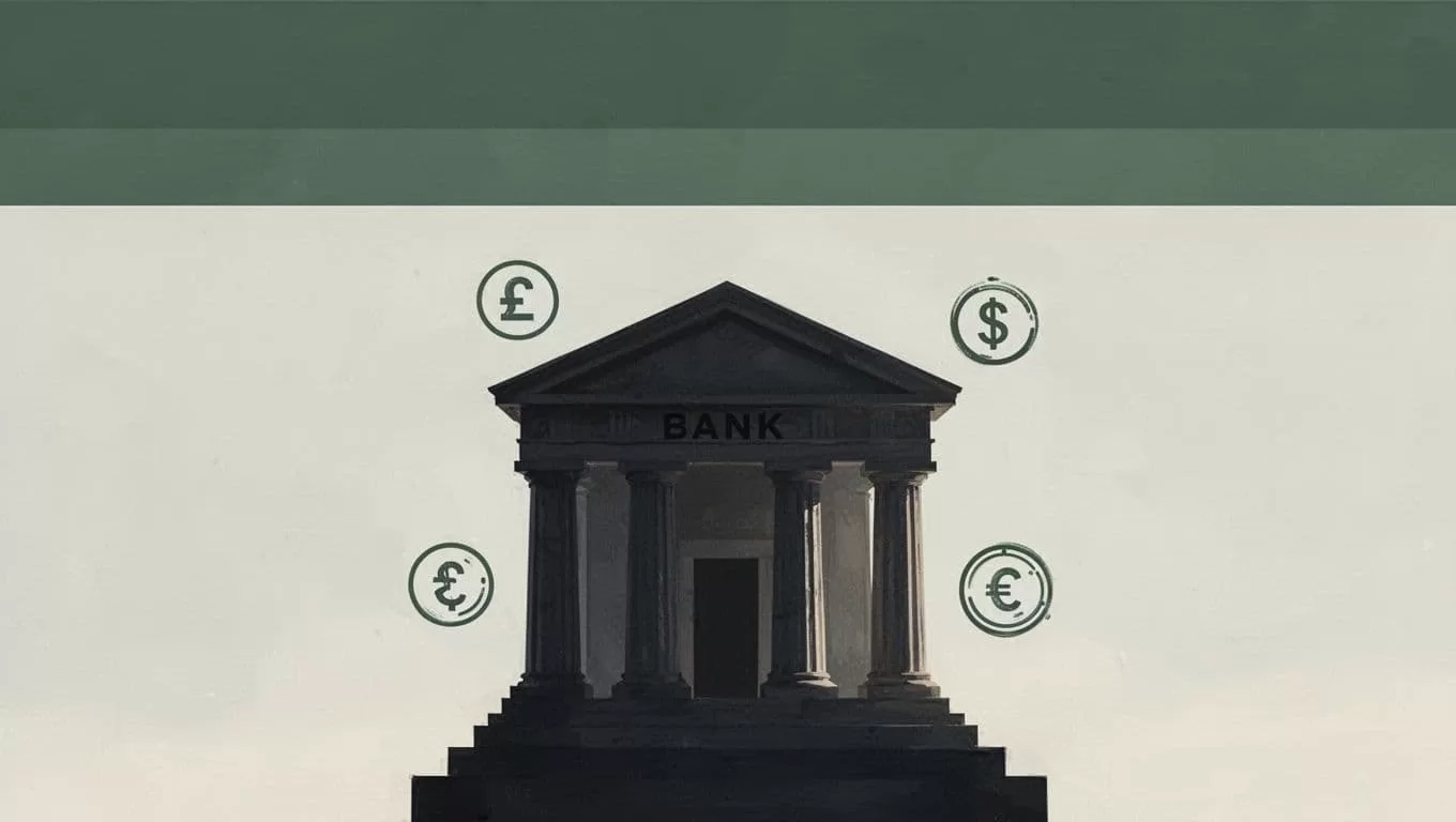 Bank silhouette with deposit and cash pickup icons beneath a Delivery Options headline.