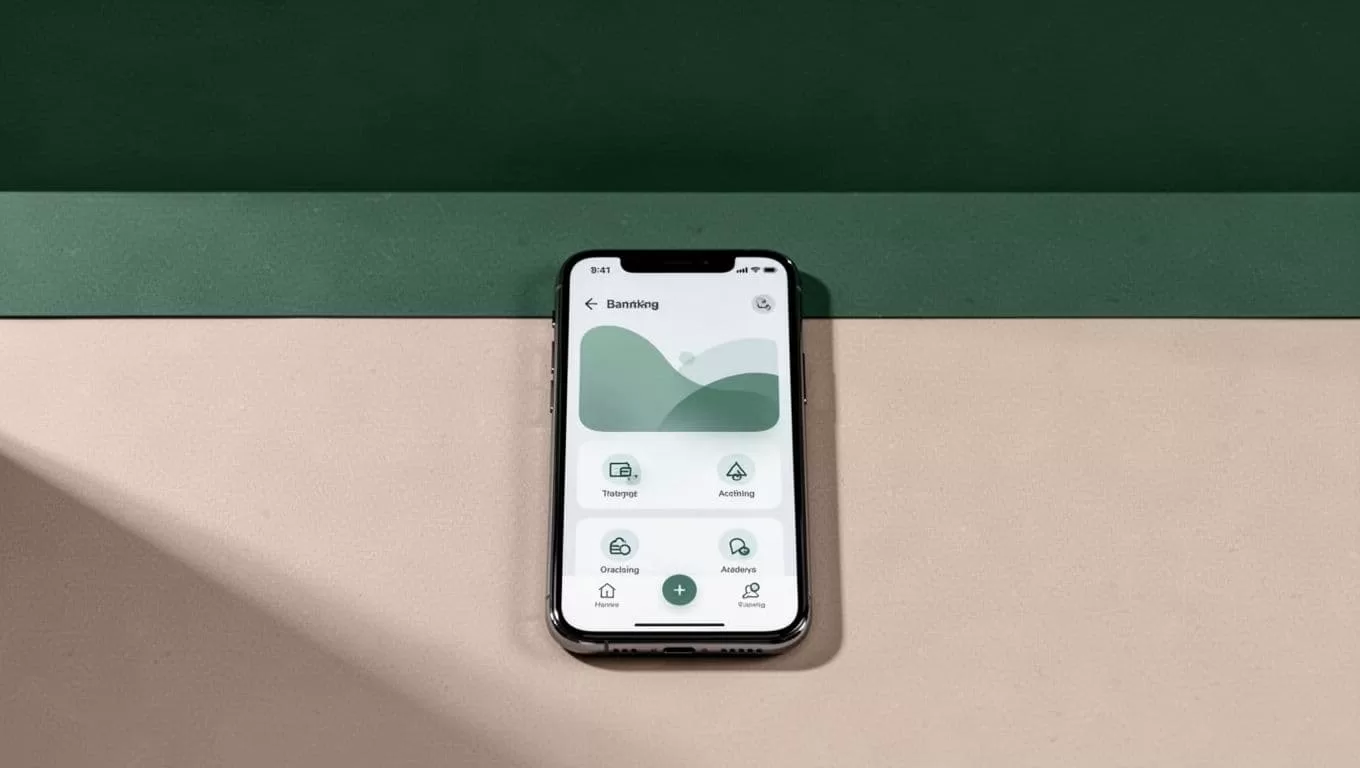 Mobile banking app shown beneath a dark-green BANK DETAILS headline.