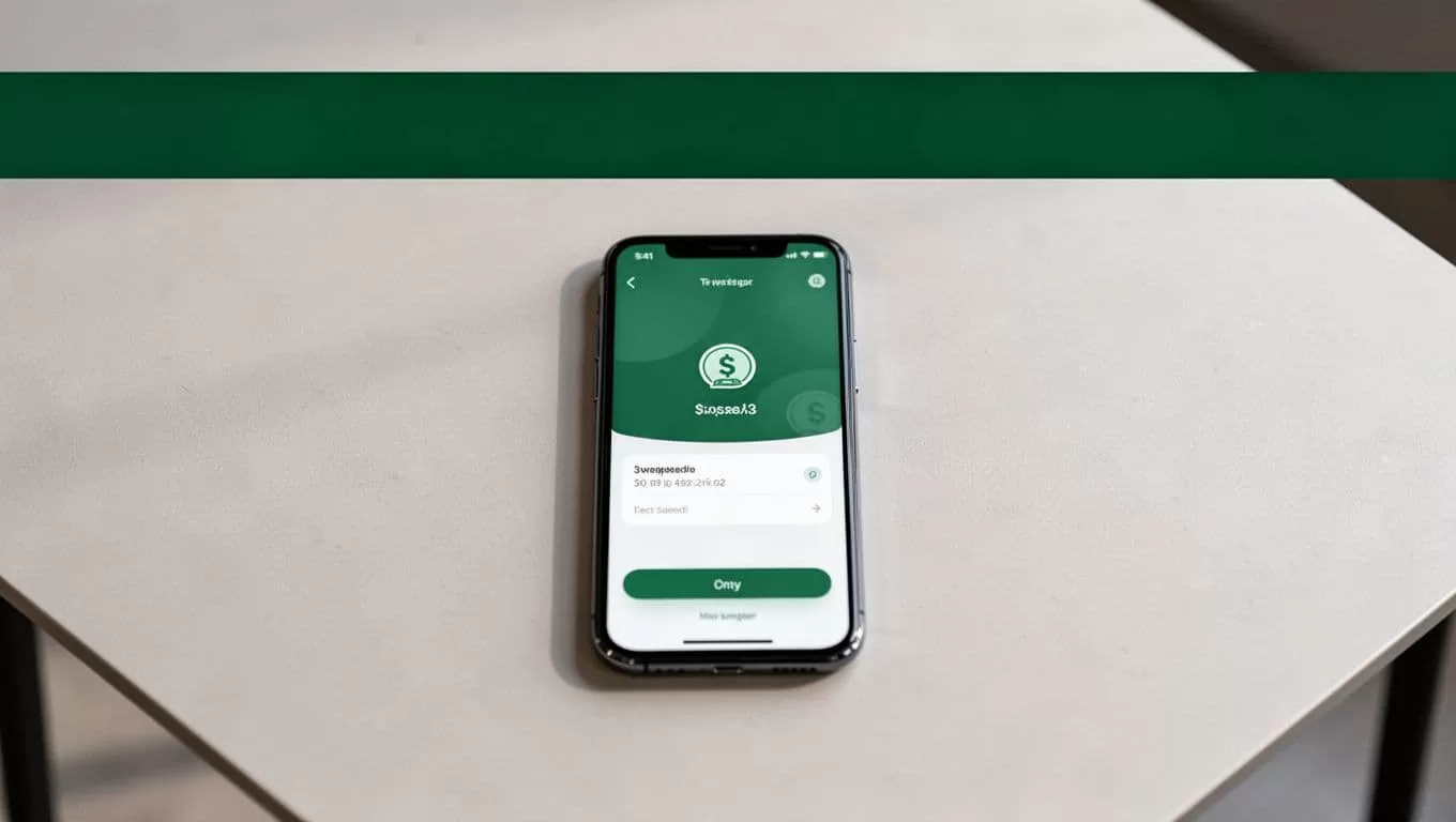 A smartphone showing a money transfer app sits below a dark-green BANK TRANSFER banner.