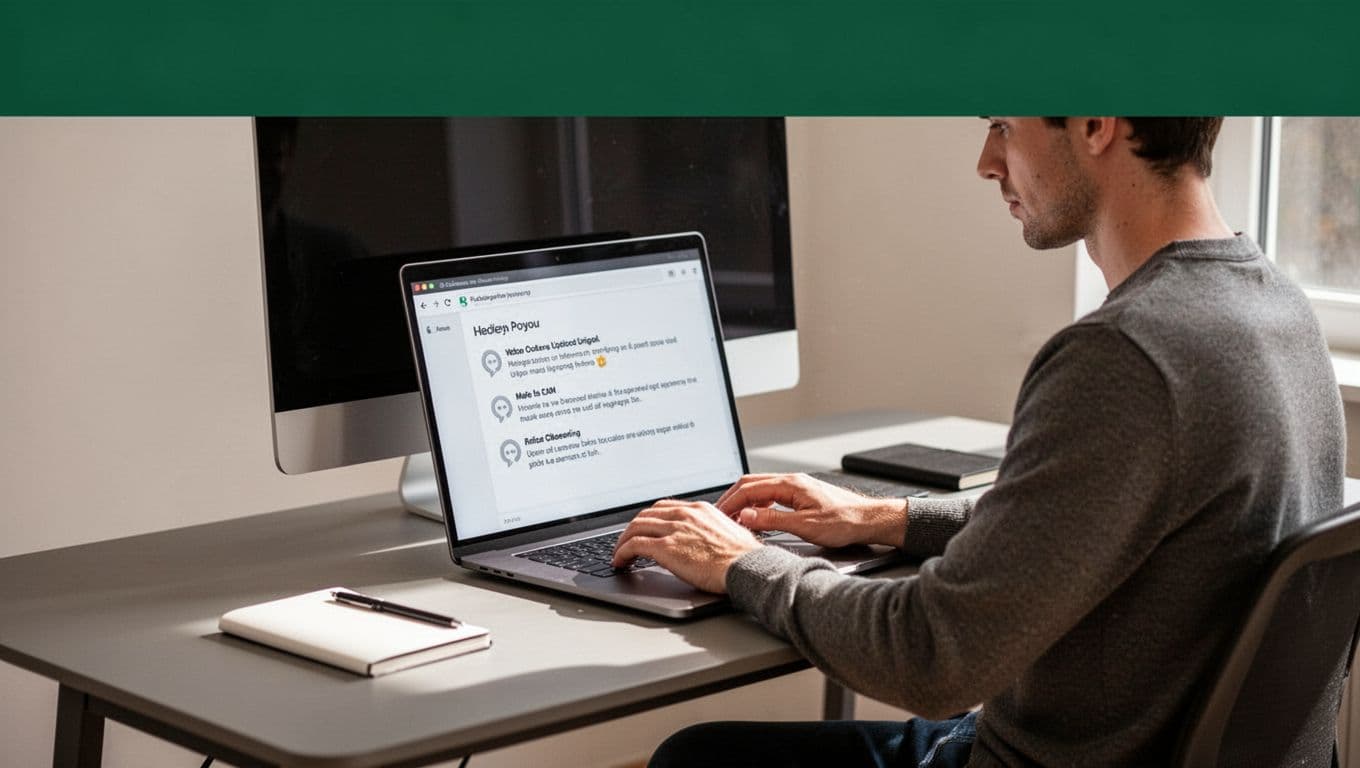 Creative professional reviewing feedback at a minimalist desk beneath a green CLIENT APPROVAL banner.