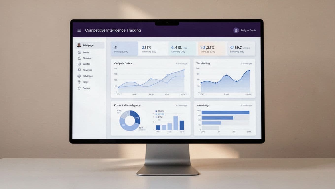 A computer screen showing a competitor tracking dashboard with charts and metrics.