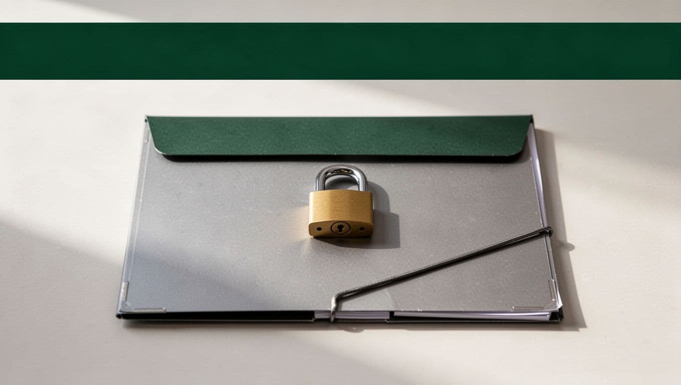 Secure document folder and digital lock beneath a green Compliance Review banner.