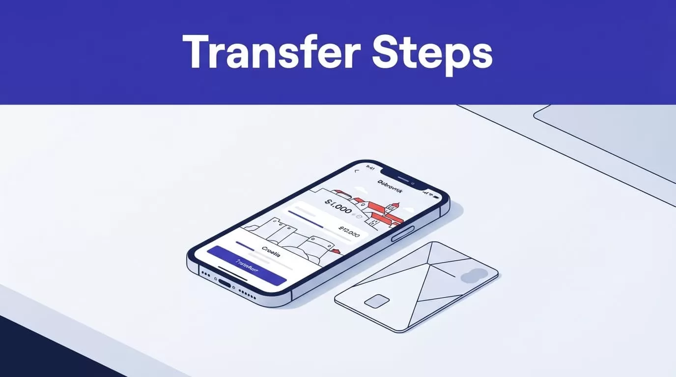 A smartphone and bank card illustrate an international transfer to Croatia.
