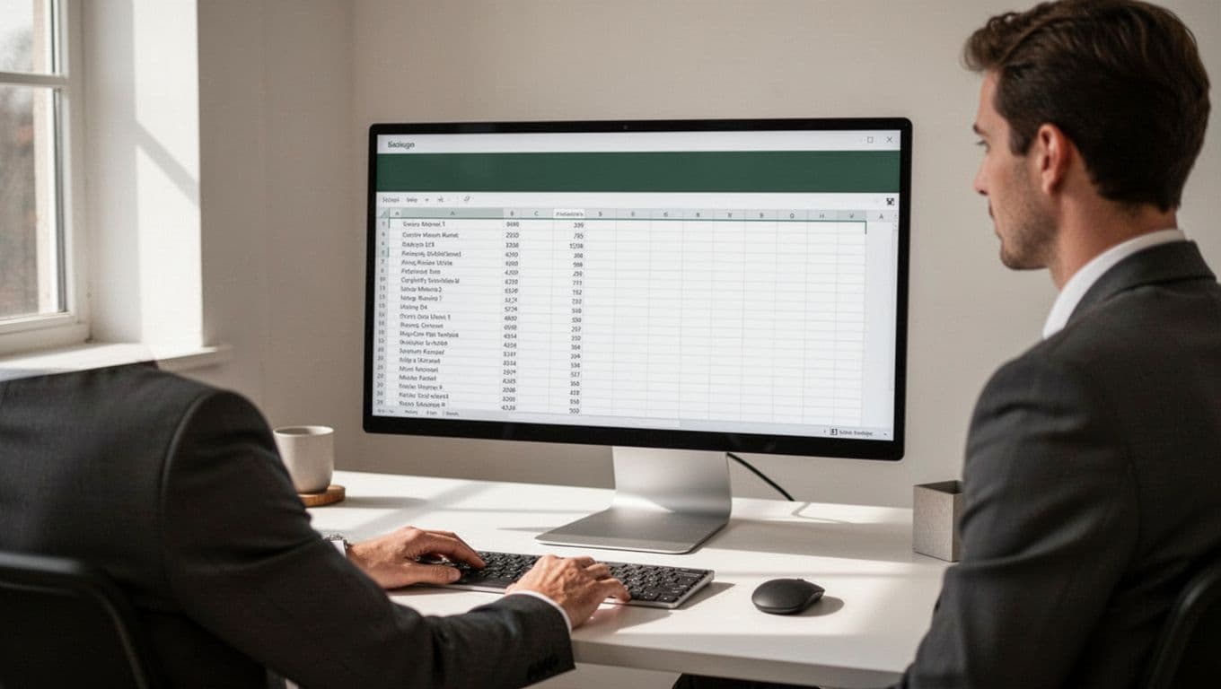 Person viewing curator contact lists on a monitor beneath a green header.