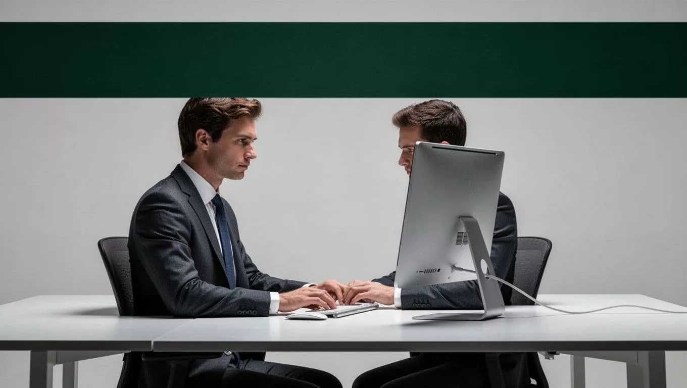 One person works at a computer beneath a dark-green Data Extraction banner.