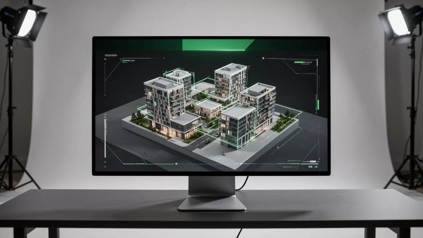Computer screen showing a BIM model with a dark-green Data Sync banner.