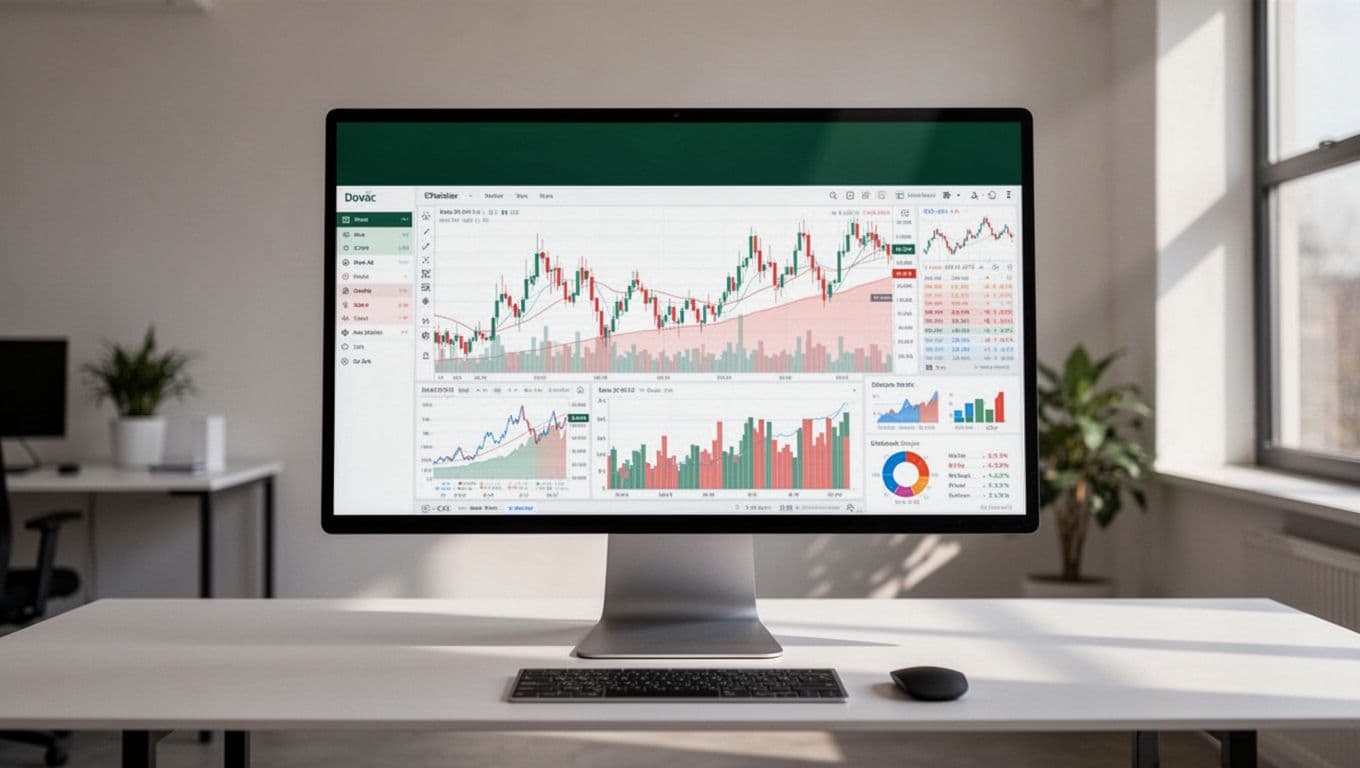 Desktop dashboard showing financial charts beneath a dark green DATA WORKFLOWS banner.