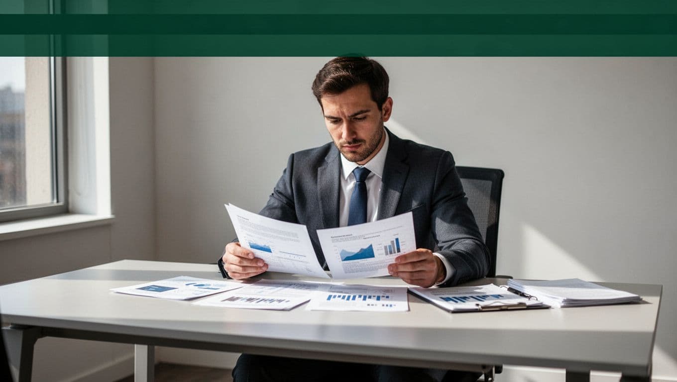An analyst reviews documents beneath a green DEAL PIPELINES banner.