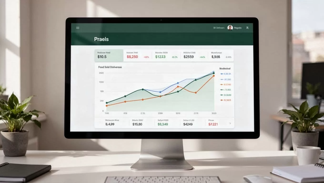 Computer screen showing delivery price comparison graphs below a dark green header.