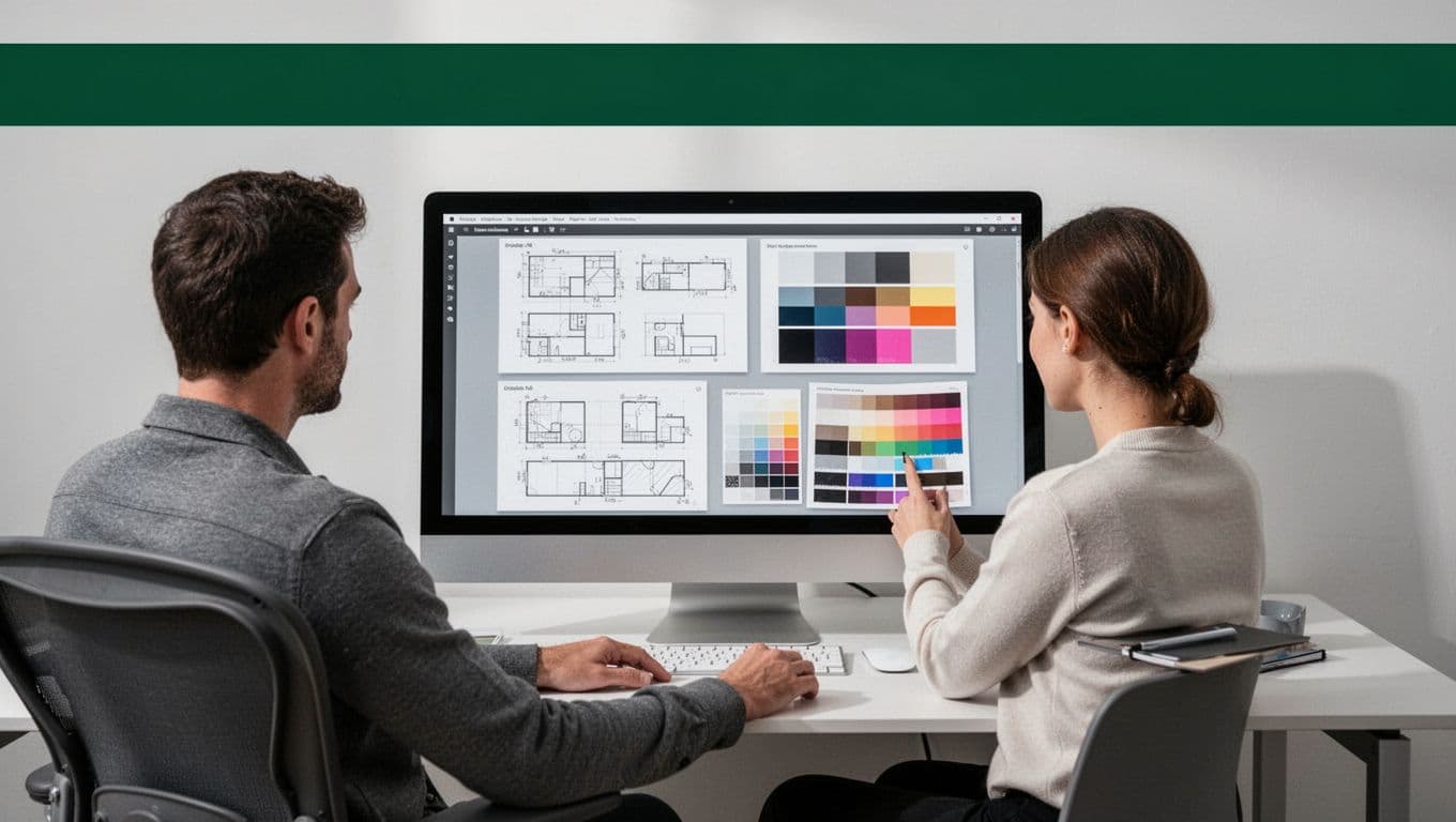 A person works at a desktop workspace beneath a dark-green DESIGN SCRAPING banner.