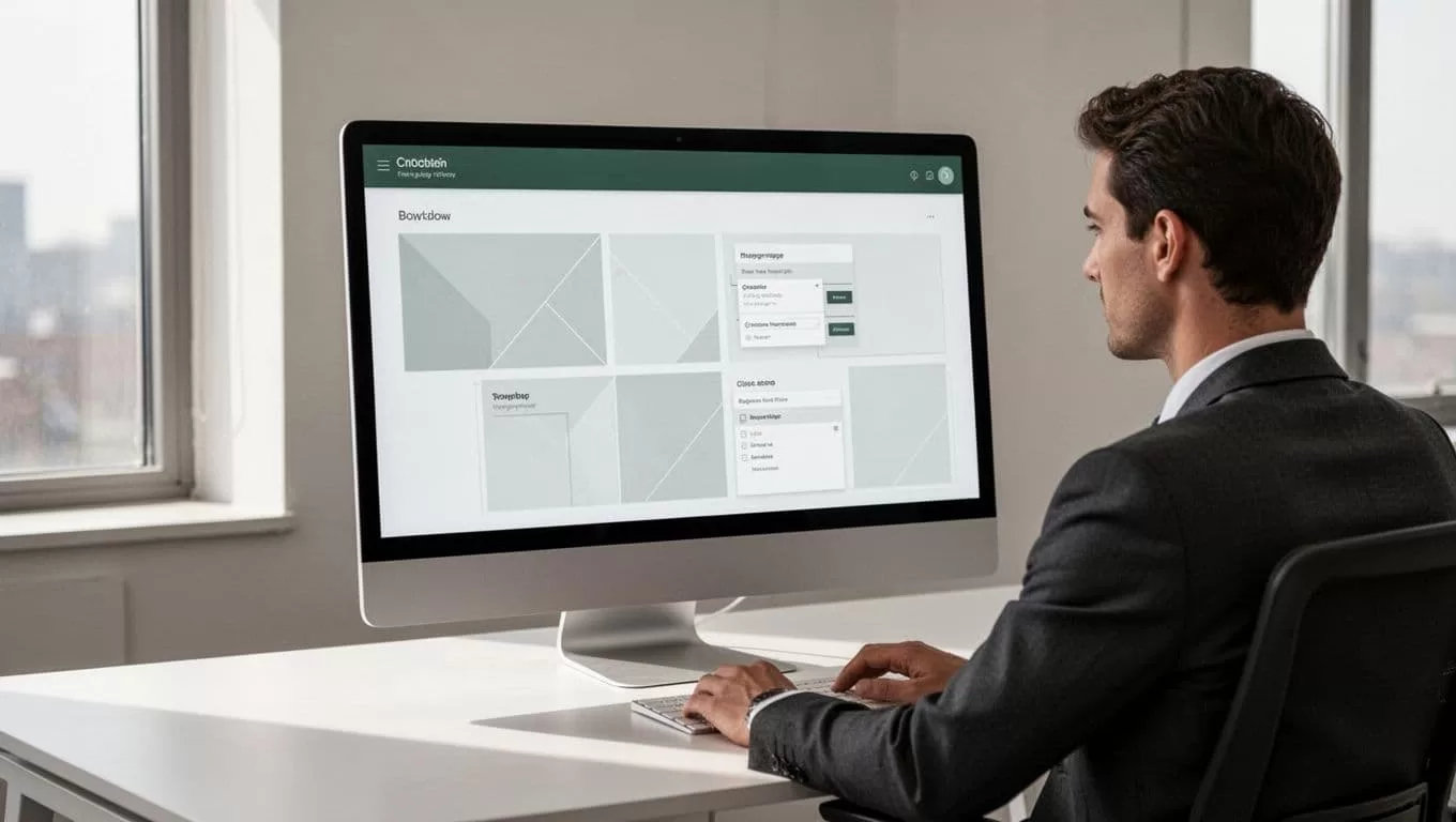 A person beside a monitor showing a document discovery workflow interface.