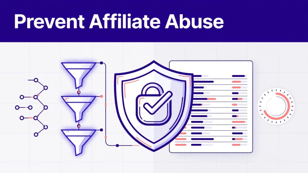 A referral funnel with affiliate links, commission tracking, a refund timer, and a protective shield.