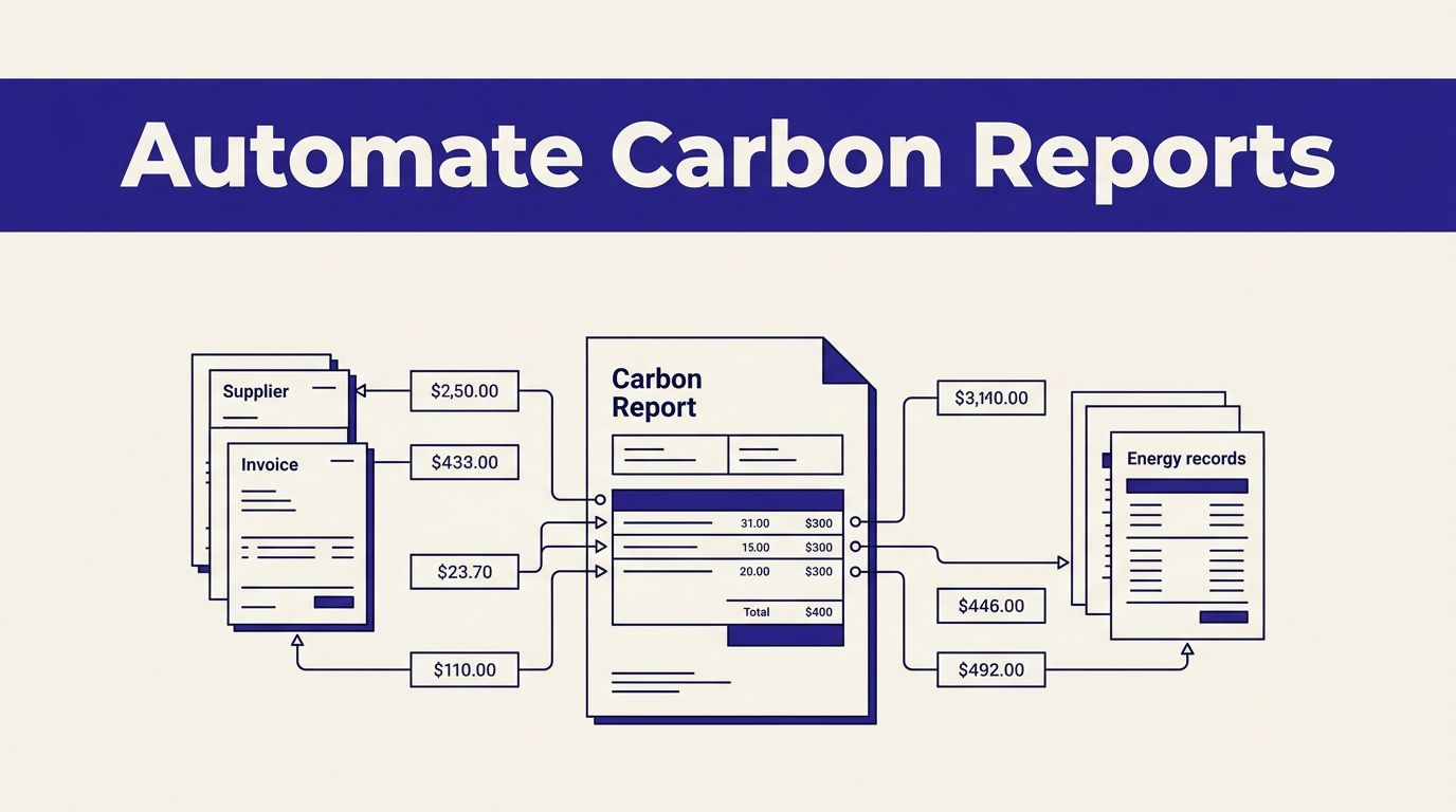 Dashboard showing a carbon report linked to supplier invoices and energy records.