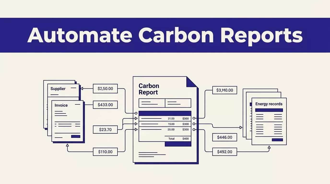 Dashboard showing a carbon report linked to supplier invoices and energy records.