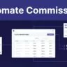 A commission dashboard linked to a payment receipt and recurring subscription arrows.