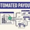A payout dashboard sends an approved commission batch to several affiliate wallet cards.