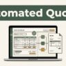 Laptop showing a sales quote dashboard connected to a document.