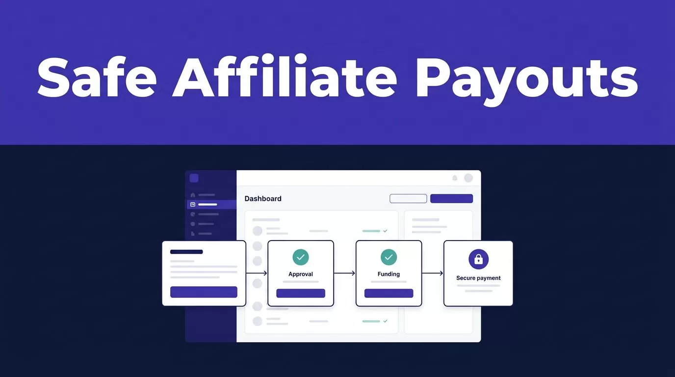 Finance dashboard showing affiliate commissions moving through approval and payout steps.