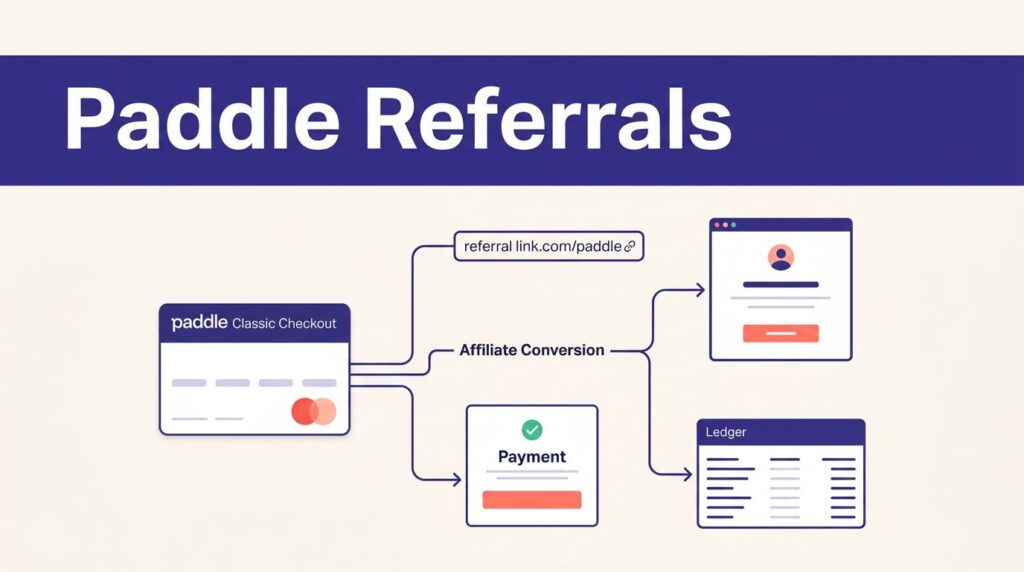 An indigo referral workflow connects checkout, conversion, payment, and commission stages.