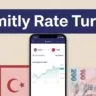 Phone showing dollars converted to Turkish lira above Turkish banknotes.