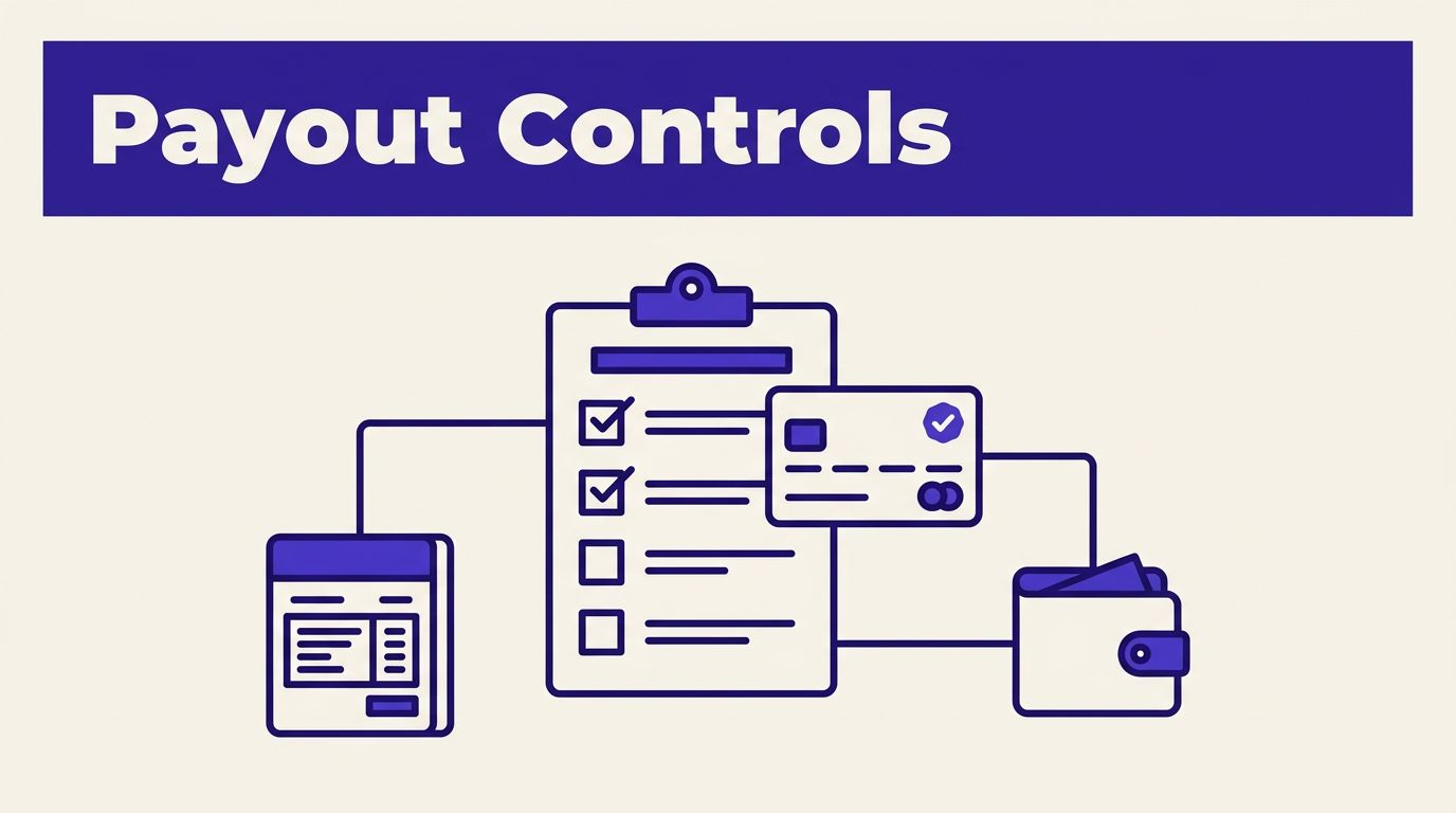 Payout checklist linked to a payment card, ledger, and partner wallet.