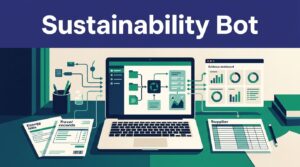 A laptop organizes energy, travel, and supplier records into a sustainability evidence dashboard.