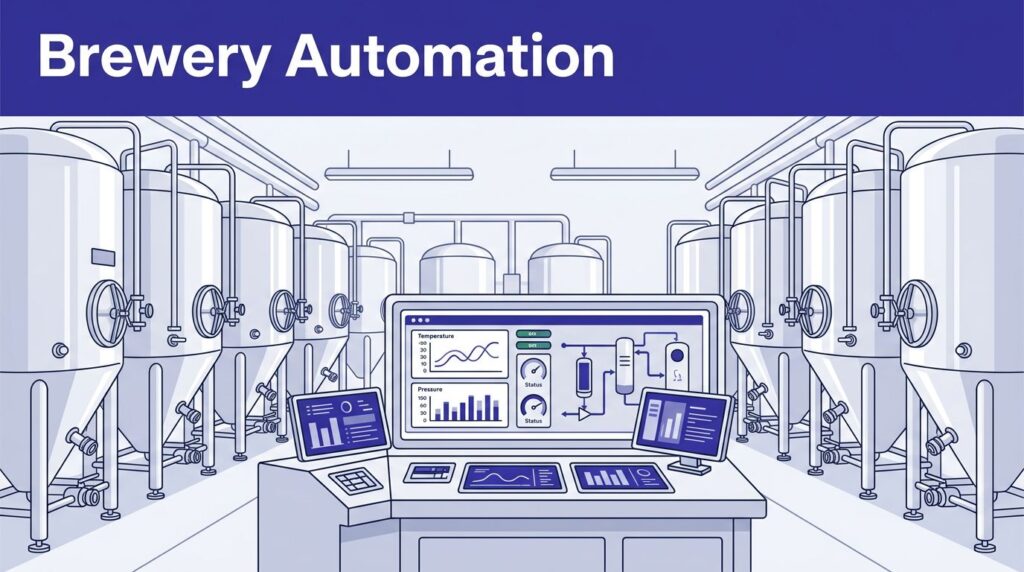 Brewery tanks and temperature data appear beneath a Brewery Automation heading.