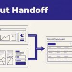 Finance panels connect to an approved payout ledger beneath a Payout Handoff header.