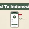 A smartphone displaying a money-transfer screen beside an Indonesian flag accent and map.