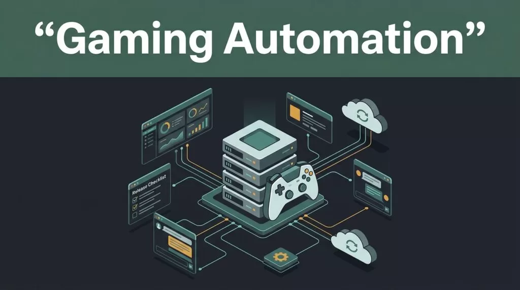 Game controller and servers connected to workflow dashboards and cloud app nodes.