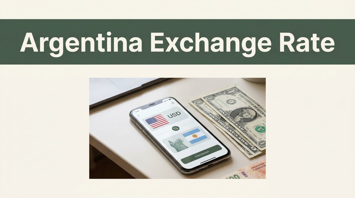A smartphone showing currency conversion beside U.S. dollars and Argentine pesos.