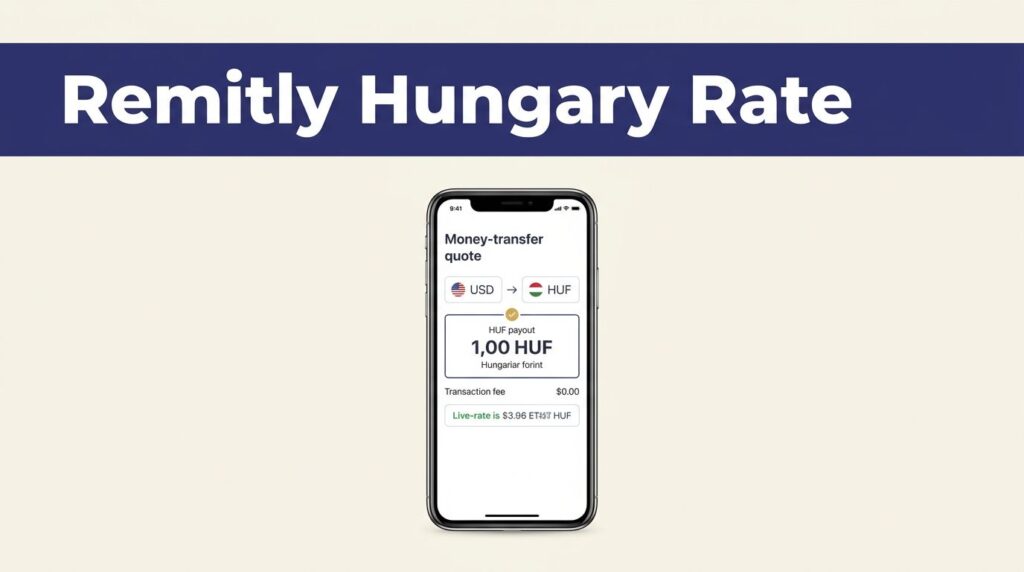 Smartphone showing a dollar-to-forint transfer quote under an indigo headline.
