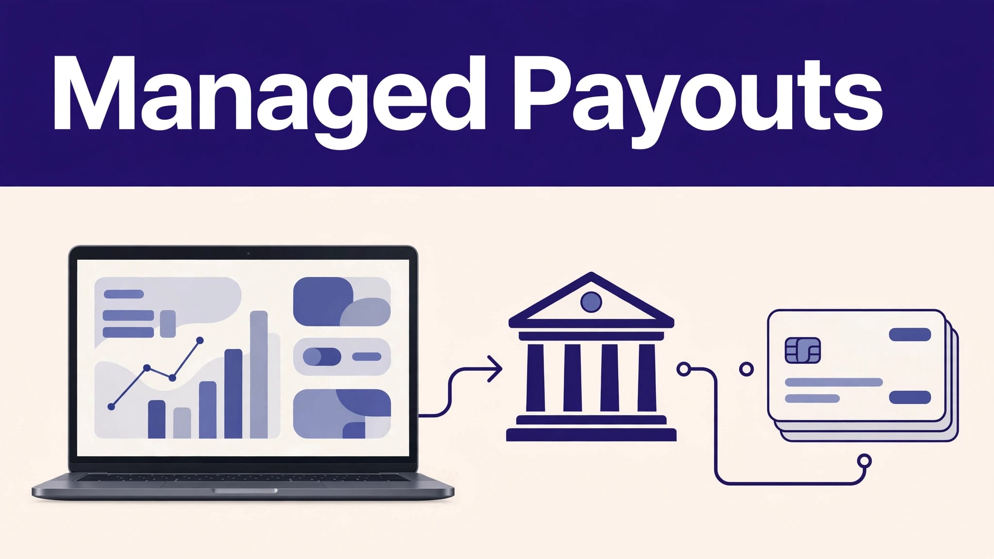 Laptop dashboard connected to a bank account and affiliate payout cards.