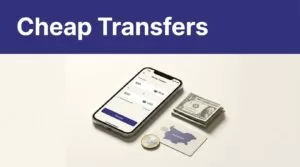 Phone showing a money transfer beside euros, dollars, and a Bulgaria map.
