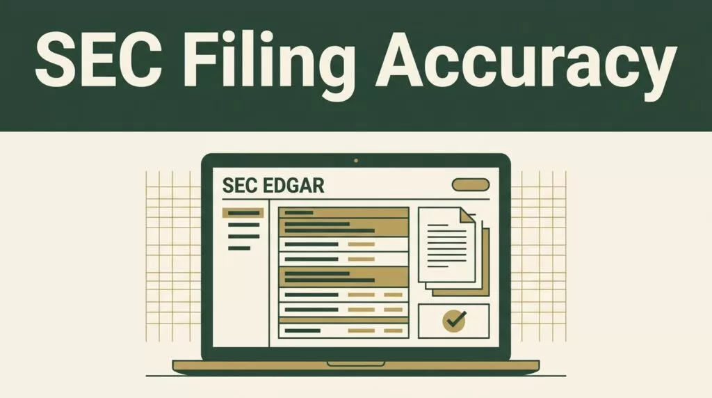 Laptop showing verified SEC filing data and document pages