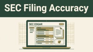 Laptop showing verified SEC filing data and document pages