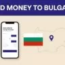 A smartphone, Bulgarian flag, and map of Bulgaria illustrate an international money transfer.