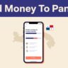 Smartphone transfer screen beside a Panama map and Panamanian flag.