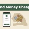 A phone showing a money transfer beside CFA coins and a Senegal map.