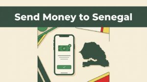A phone showing transfer confirmation beside a Senegal map and green banner.