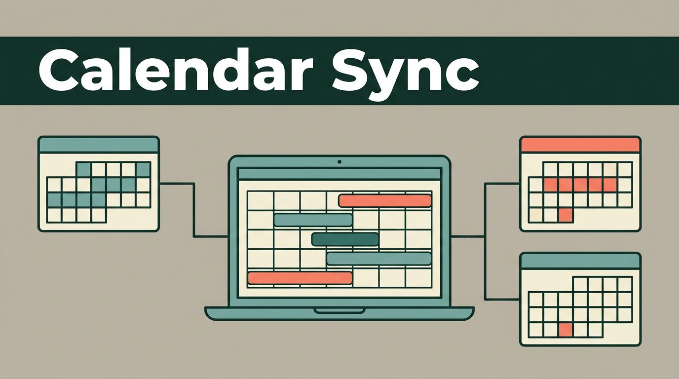 Laptop linking three calendars into one organized booking schedule.
